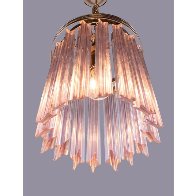 Pink Quadriedri Murano Glass Prism and Brass Pendant by Venini, Italy, 1970s For Sale - Image 6 of 9