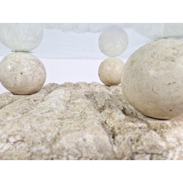 Cream Fossil Stone Coffee Table attributed to Magnussen Ponte, 1980s For Sale - Image 8 of 12