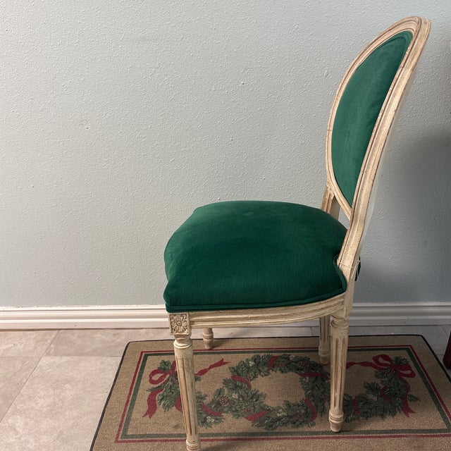Original French chair design with added upholstery for seating. Antique looks and very comfortable to sit!
