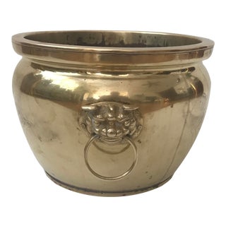 Asian Brass Dragon Head Hoop Handles Planter For Sale