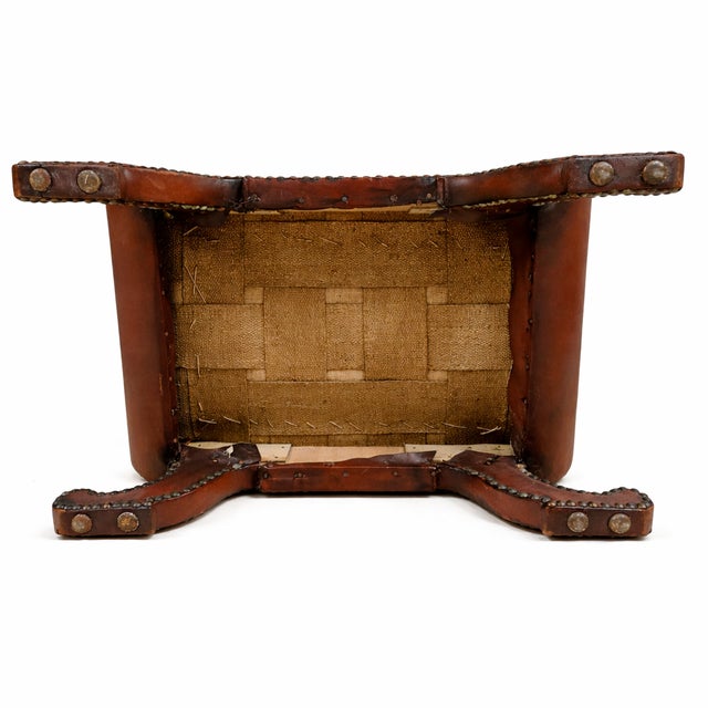 Swedish Leather Footstool attributed to Otto Schulz for Boet, 1930s Art Deco Studded Stool For Sale - Image 6 of 8