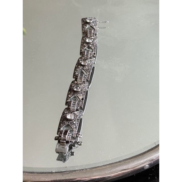 1920s Art Deco 935 Silver Panel Bracelet With Marquise Style Glass Stones For Sale - Image 11 of 13