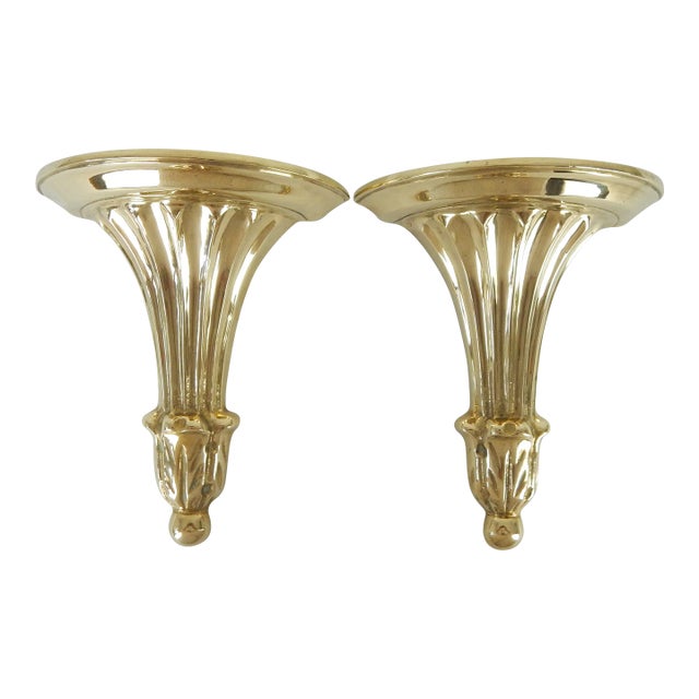 1970s Neoclassical Style Brass Wall Brackets, Pair For Sale