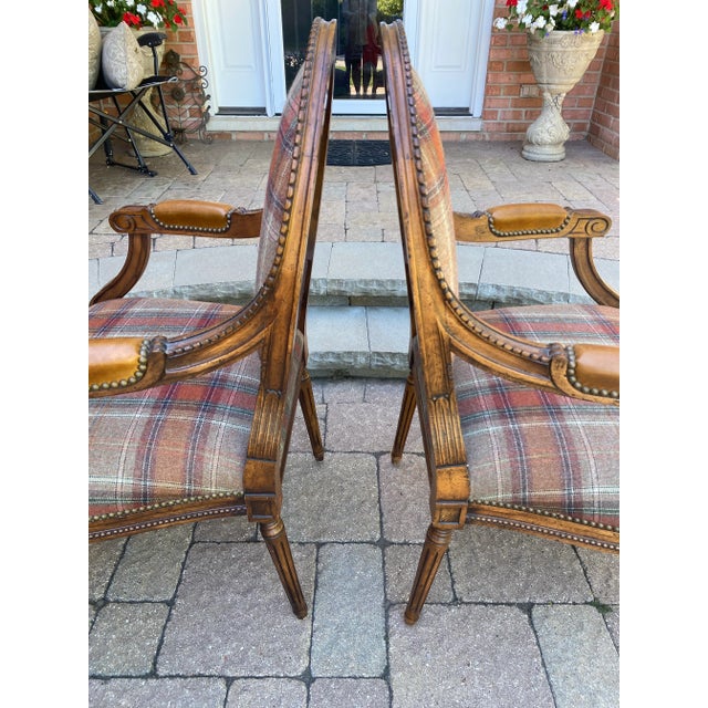Custom Upholstered Louis XVI Style Medallion Back Tartan Plaid Arm ...