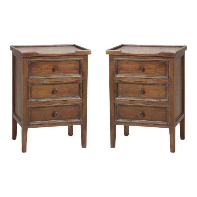 Pair of Country Style Three Drawer End Tables in Mahogany For Sale