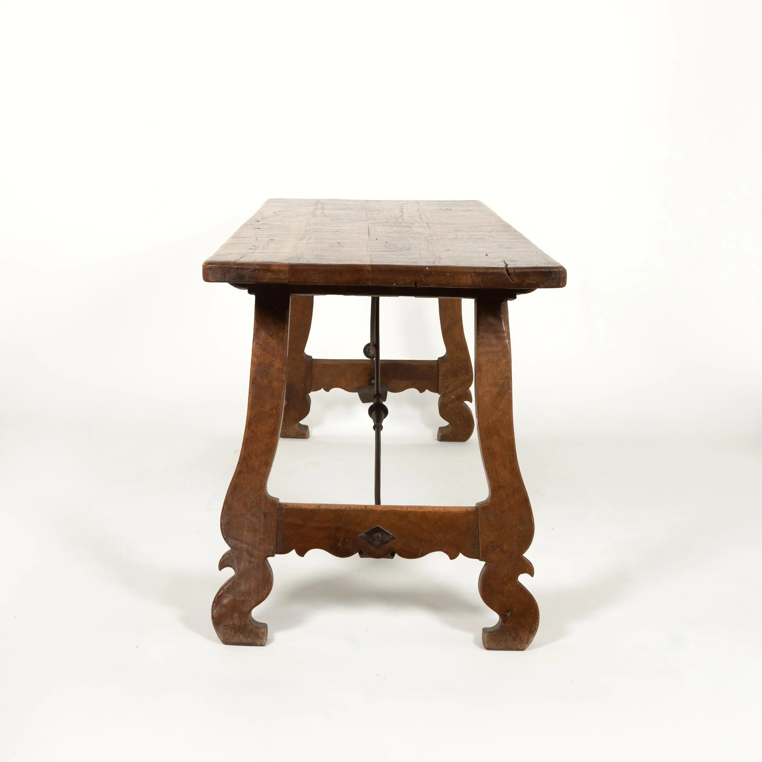 Spanish Baroque Style Chestnut Trestle Table With Wrought Iron