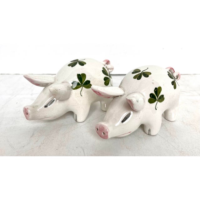 Mid 20th Century Plichta Clover Design Hand Painted Ceramic Pigs - Set of 2 For Sale In Dallas - Image 6 of 14