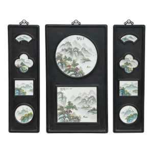 Chinese Mountain River Porcelain Painting Wall Panel 3 Pieces Set