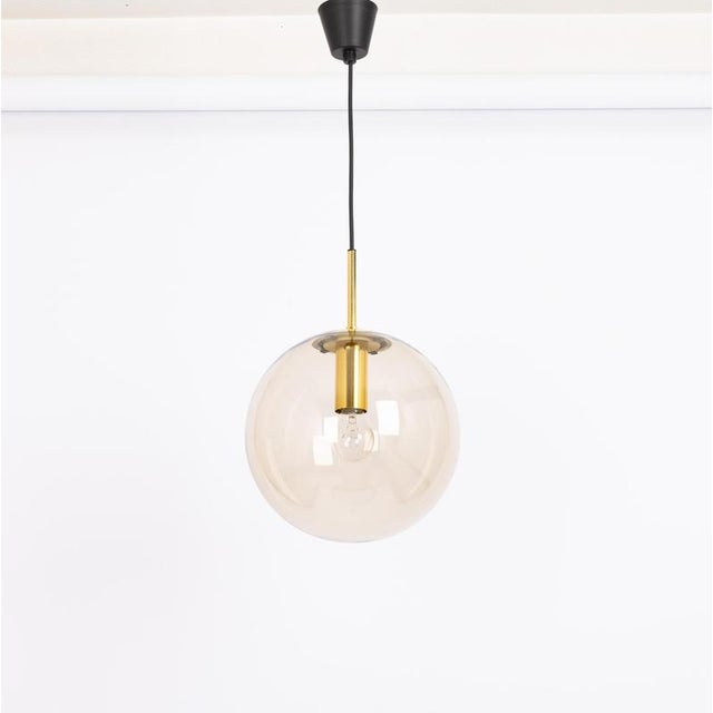 Large Vintage Brass with Smoked Glass Ball Pendant Light from Limburg, Germany, 1970s For Sale - Image 4 of 9