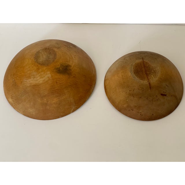 Set of 2 oval Vintage elegant shape and proportions handcarved wood bowl for dough or fruit.