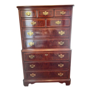 1980s Vintage Drexel Chippendale Mahogany High Chest For Sale
