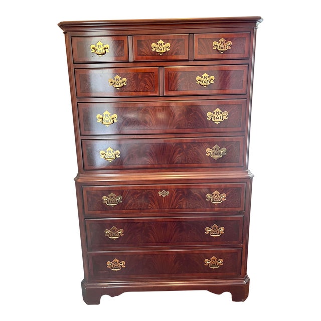 1980s Vintage Drexel Chippendale Mahogany High Chest For Sale