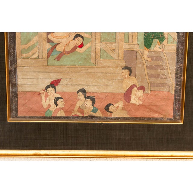 Vintage Thai Pavilion Gathering Narrative Painting For Sale In Los Angeles - Image 6 of 8