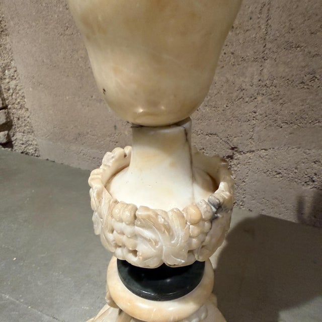 Hollywood Regency Hand-Carved Italian Alabaster or Marble Table Lamp For Sale - Image 10 of 12