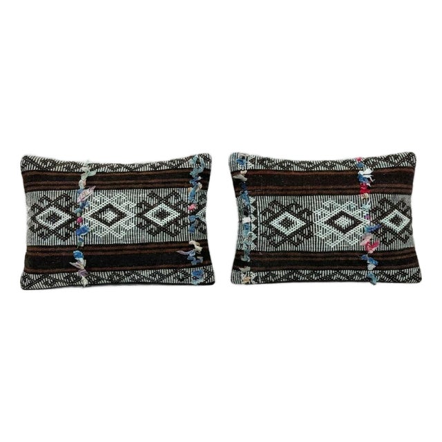 Anatolian Kilim Lumbar Pillow Cover 14'' X 20'' - Set of Two For Sale