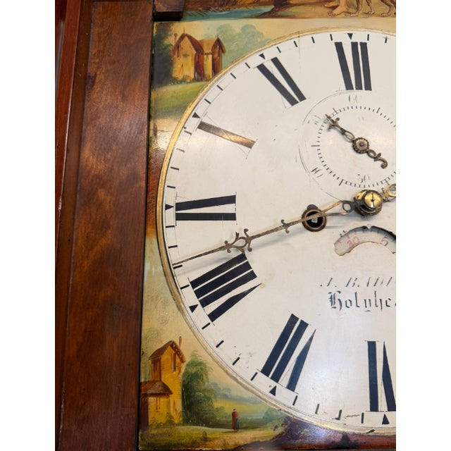 19th Century English Mahogany Inlaid Wide-Body Tall Case Clock With Hand-Painted Dial, Circa 1860–1870 For Sale - Image 13 of 17