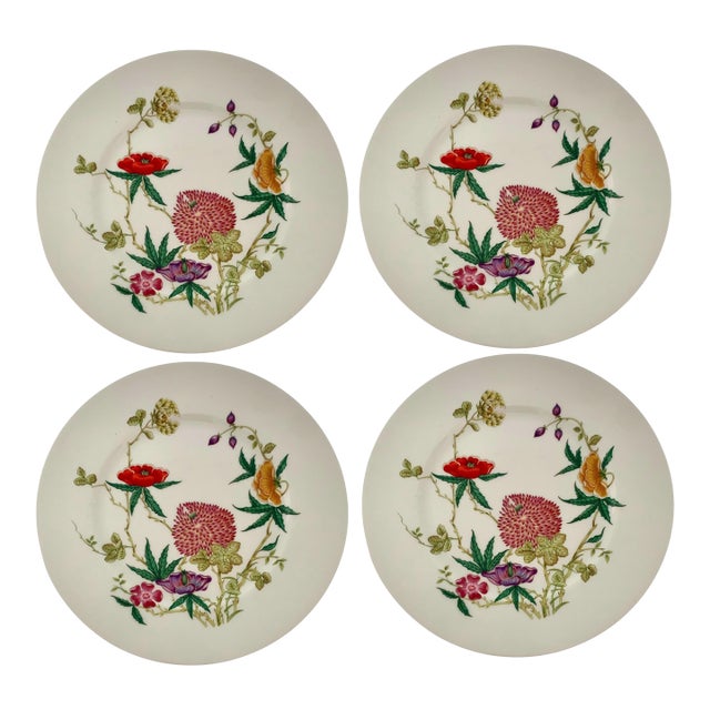 Limoges Plate 11” Wide Set of 4 Floral Design Vintage French Collectibles China For Sale