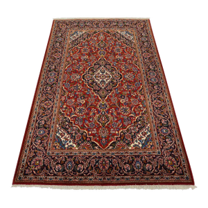 Kashan Rug 4’7” X 7’1” Red Wool Vintage Traditional Hand-Knotted Carpet