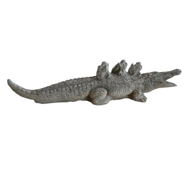 White Whimsical Vintage Cement 27” Alligator Garden Yard Figure For Sale - Image 8 of 10