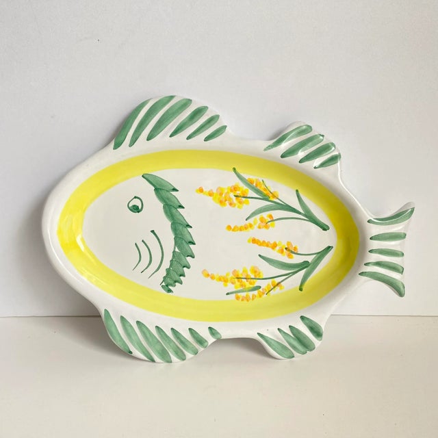 Mid-Century Modern Vintage Italian Pottery Caleca Fabio Fish Plate Hand Painted Decorative Dish Signed For Sale - Image 3 of 9
