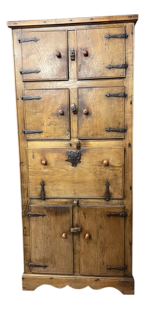 Spanish Food Cabinet in Chestnut with Period Wrought Iron Hinges and Lock-Plate