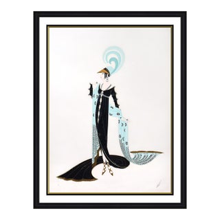 1986 Directoire Art Deco Sky Blue Embossed Serigraph Erté For Sale