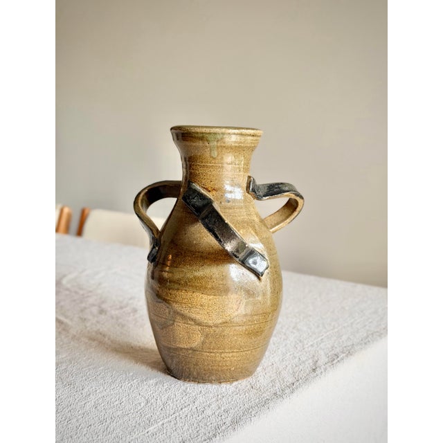 Three Handled Mid 20th Century Signed Studio Pottery Vessel With Sculptural Handles in Earth-Toned Glaze For Sale - Image 10 of 12