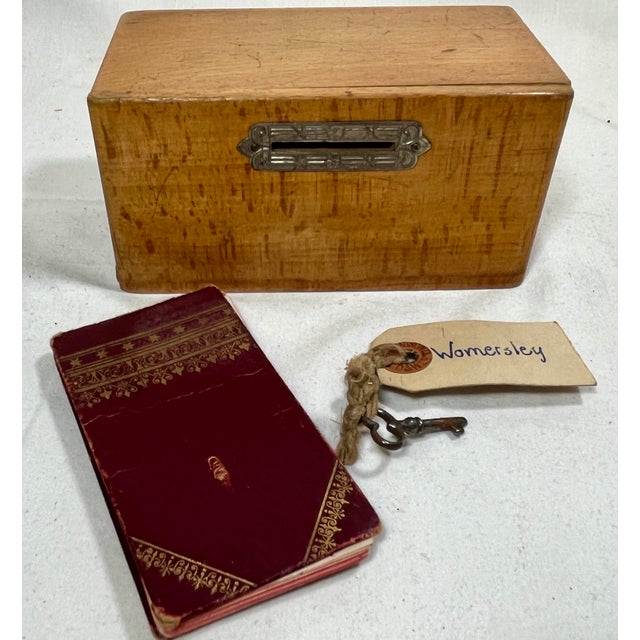 Wood Antique Art Deco Wooden Money Box With Key & False Bottom Hiding Spot From England - Circa 1920 For Sale - Image 7 of 12