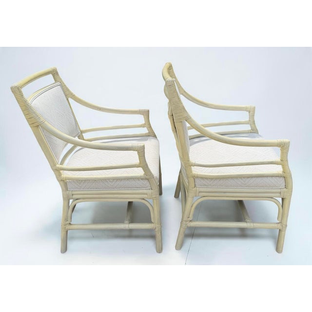 Vintage Target Back Rattan Armchairs With Custom Geometric Upholstery For Sale In Naples, FL - Image 6 of 11