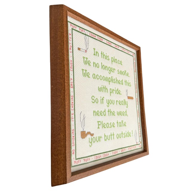 Pop Art 'Please Take Your Butt Outside', Framed Cross Stitch Embroidery For Sale - Image 3 of 12