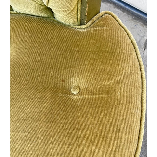 Pair of Vintage Lewittes Hollywood Regency Tufted Citrus Velvet High-Back Dining Chairs For Sale - Image 14 of 18