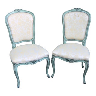 French Style Paint Decorated Carved Side Chairs - a Pair For Sale