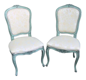 French Style Paint Decorated Carved Side Chairs - a Pair