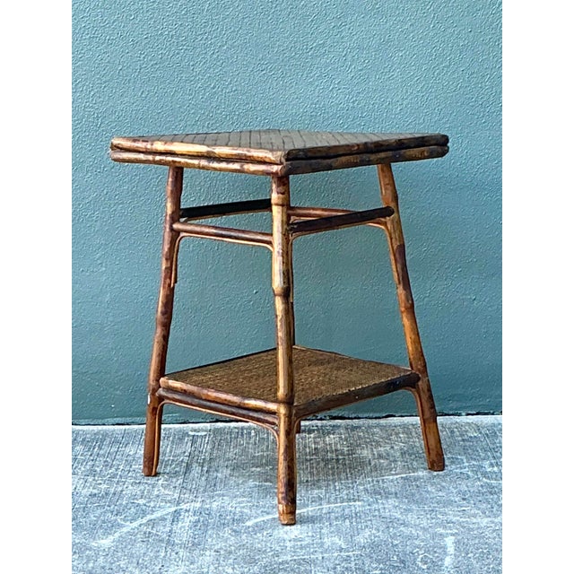 English Vintage Split Reed Side Table For Sale - Image 3 of 12