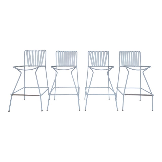 1960s Mid-Century Modern Wrought Iron Patio Barstools - Set of 4 For Sale