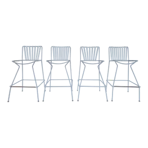 1960s Mid-Century Modern Wrought Iron Patio Barstools - Set of 4