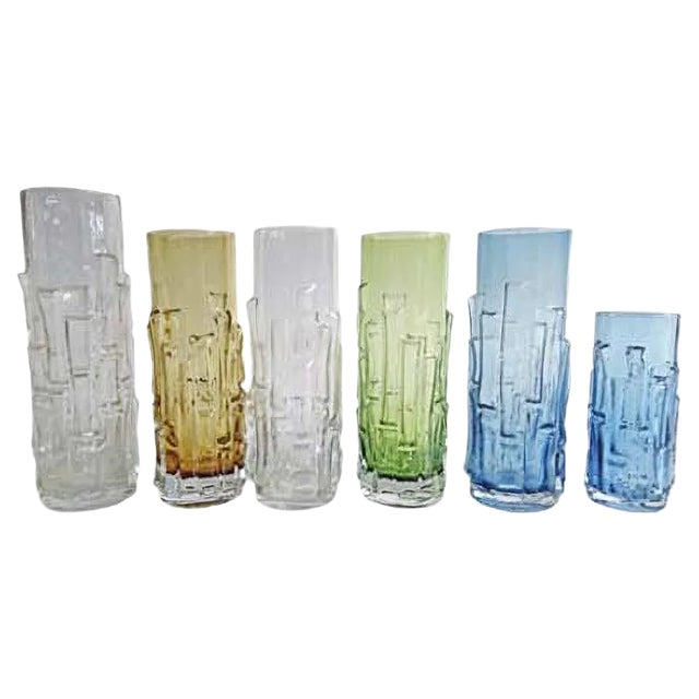 Mid-Century Glass Bark Vases by Bo Borgström for Åseda, 1960s, Set of 6 For Sale