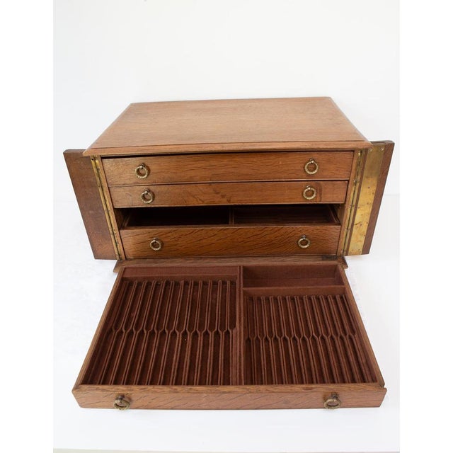 Brown Antique French Oak Cutlery Case for 12 Pieces with 4 Drawers and Lock, 1960s For Sale - Image 8 of 10