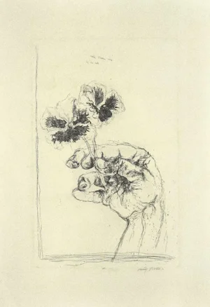 Walter Piacesi, the Two Violets, Original Etching, 1974