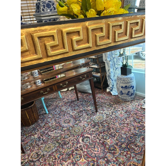 Gold Late 20th Century Gold Leaf Greek Key Hollywood Regency Beveled Mirror For Sale - Image 8 of 10