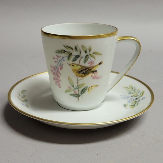 1970s Vintage Hutschenreuther Germany Noblesse Audubon Bird Porcelain Demitasse Cups & Saucers, Set of 4 For Sale - Image 5 of 13