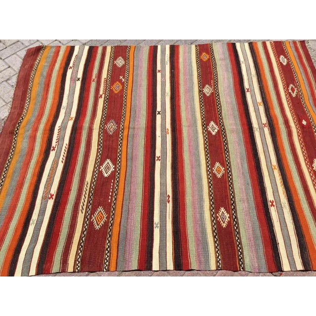 Mid-Century Modern Vintage Striped Turkish Kilim Rug, 63" X 77" For Sale - Image 3 of 11