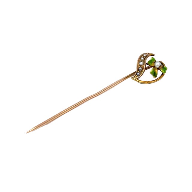 Modern Mid 20th Century 14k Yellow Gold Flower Shaped Stickpin With Seed Pearls For Sale - Image 3 of 4