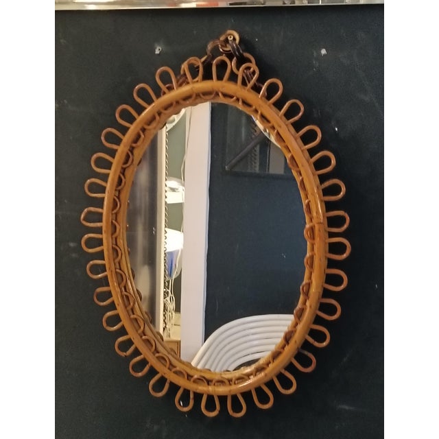 Wood Oval Rattan Wall Mirror in the style of Olaf Von Bohr, Italy, 1960s For Sale - Image 7 of 9