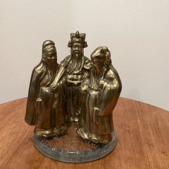 Late 20th Century Fu, Lu, Shou Wise Men Heavy Brass Scholars Detailed Figurines For Sale - Image 12 of 12