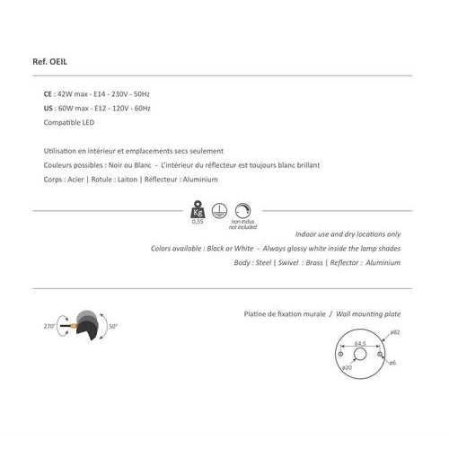 Metal Mid-Century Modern Black Eye Sconce Wall Lamp by Serge Mouille For Sale - Image 7 of 9