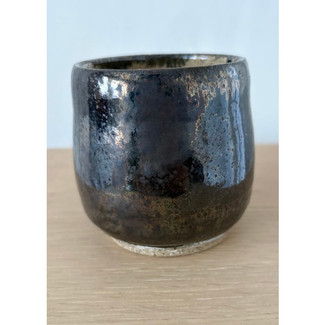 Metallic Black Glaze Organic Modern Studio Pottery Cup For Sale - Image 4 of 7