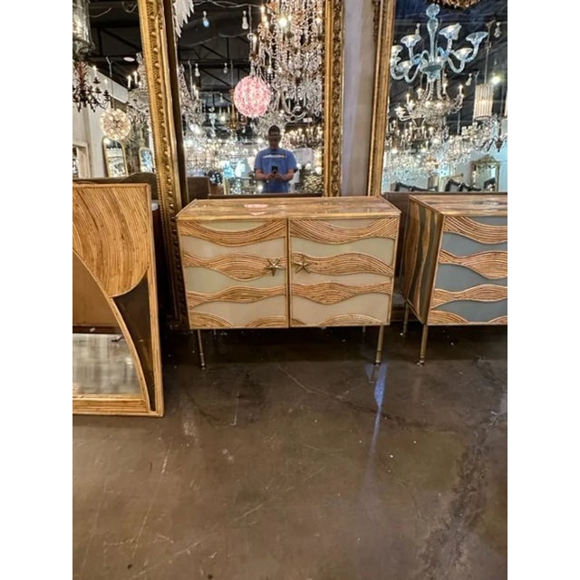 Custom made Italian Murano glass cabinet with brass and bamboo details. Great for modern decor! Note: These can be made in...