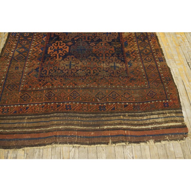 1875s Blue Navy Geometric Tribal Afghan Baluch Main Rug 5' X 7' Handknotted Wool Carpet For Sale - Image 4 of 6