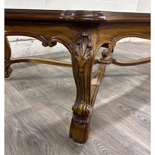 Vintage Karges Louis XV Style Hand Carved Walnut Glass Top Coffee Table For Sale In Kansas City - Image 6 of 14